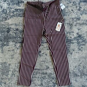 Forever 21 Maroon and White Striped Trousers with Belt